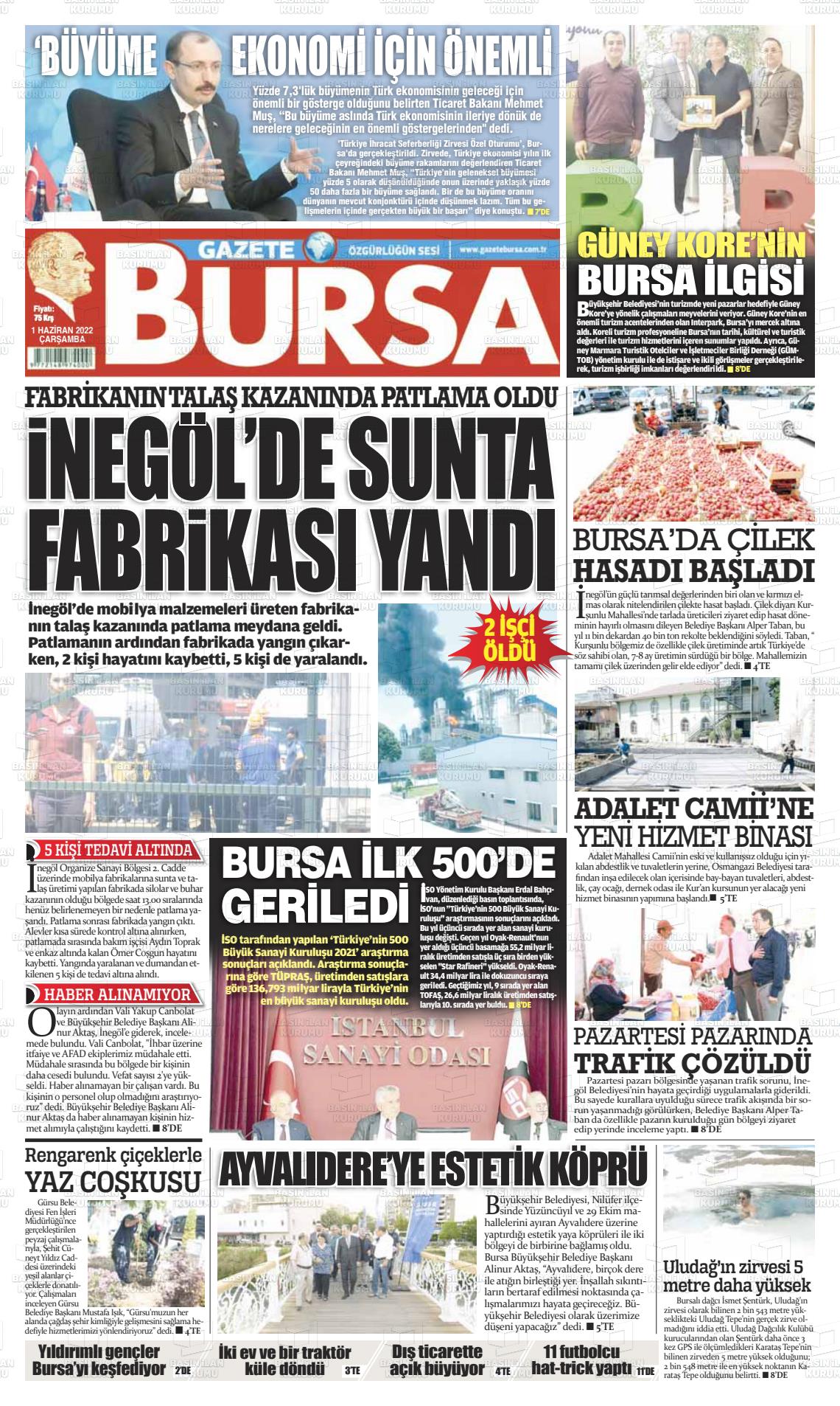 01 Haziran 2022 Gazete Bursa Gazete Manşeti