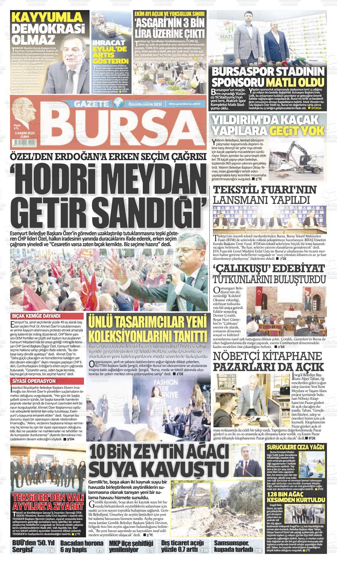 01 Kasım 2024 Gazete Bursa Gazete Manşeti