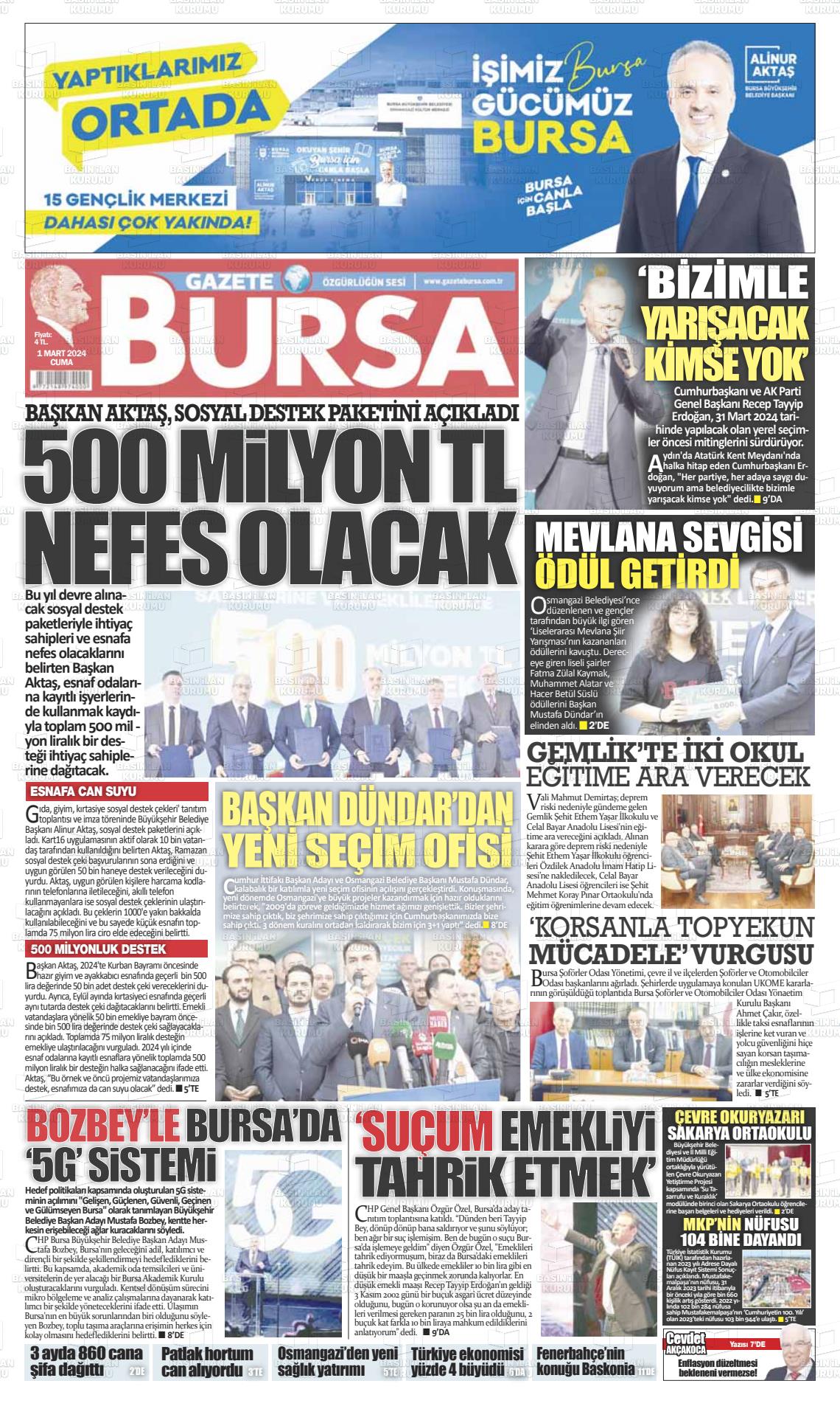 01 Mart 2024 Gazete Bursa Gazete Manşeti