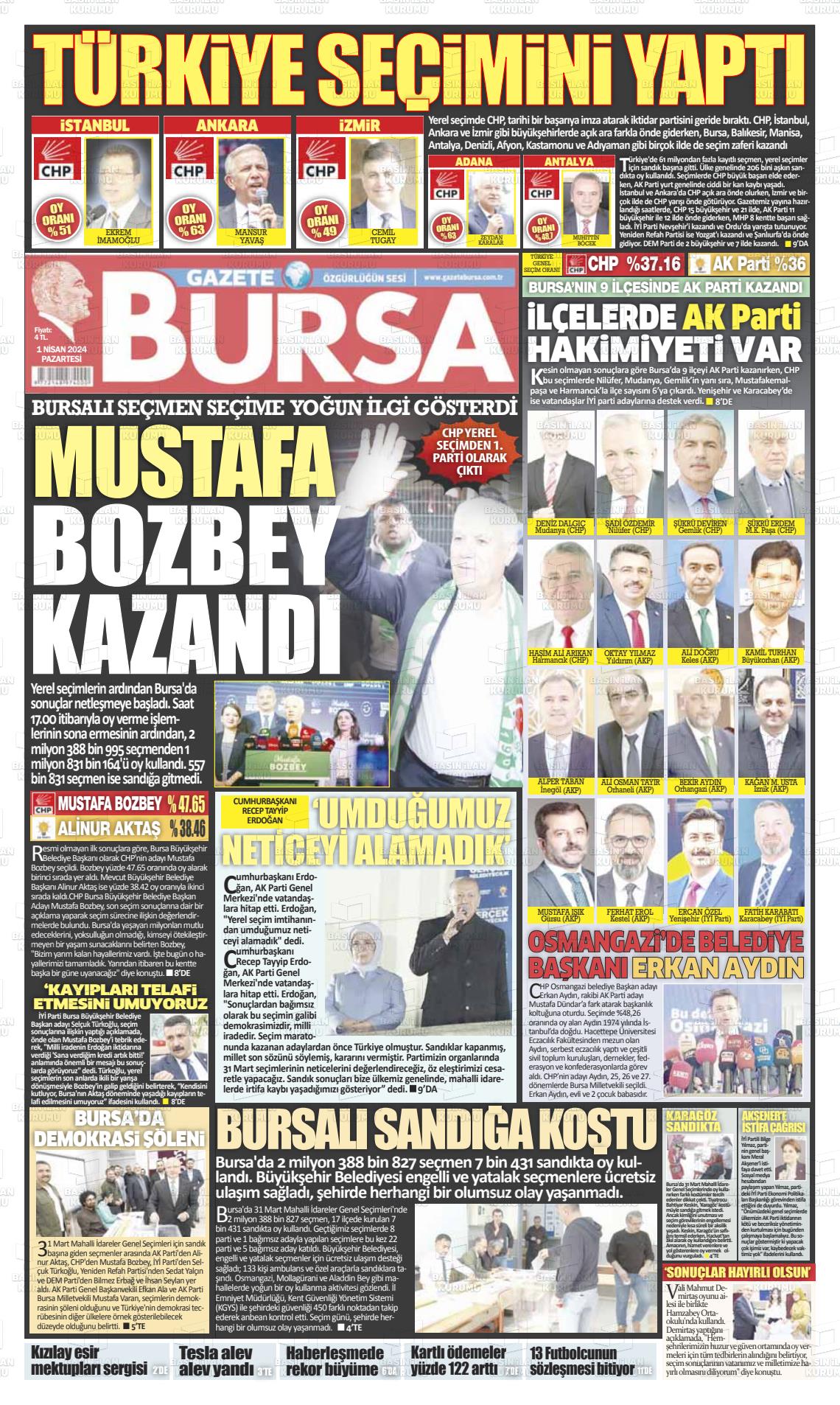 01 Nisan 2024 Gazete Bursa Gazete Manşeti