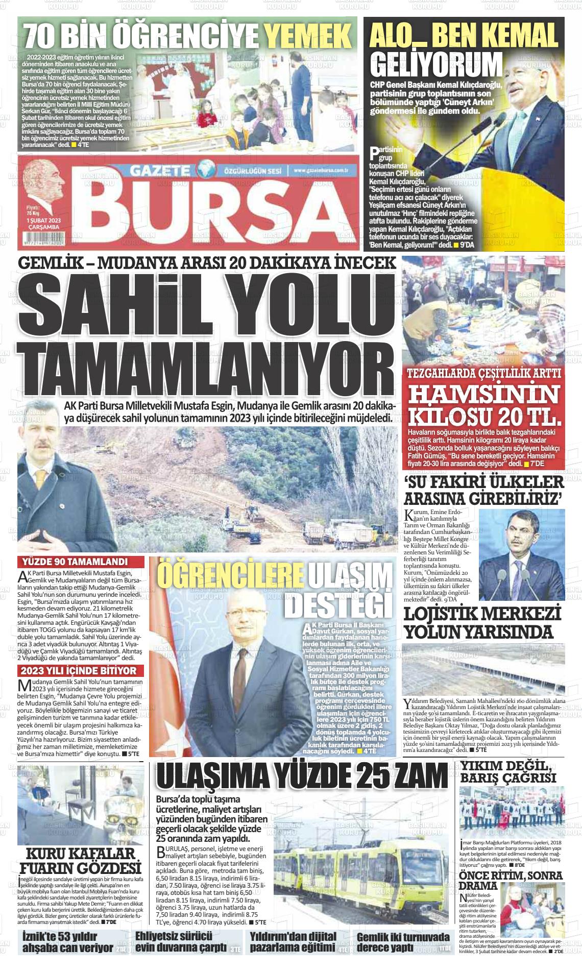 01 Şubat 2023 Gazete Bursa Gazete Manşeti