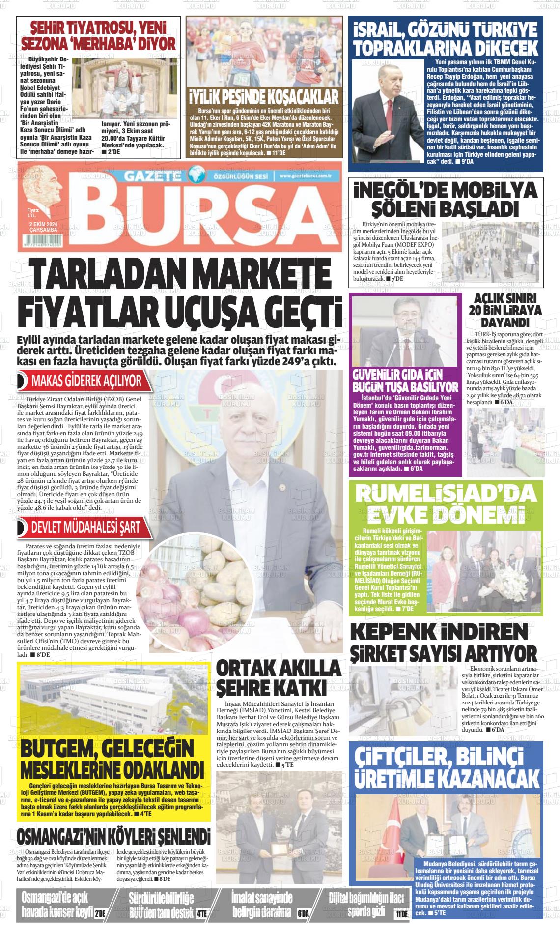 02 Ekim 2024 Gazete Bursa Gazete Manşeti