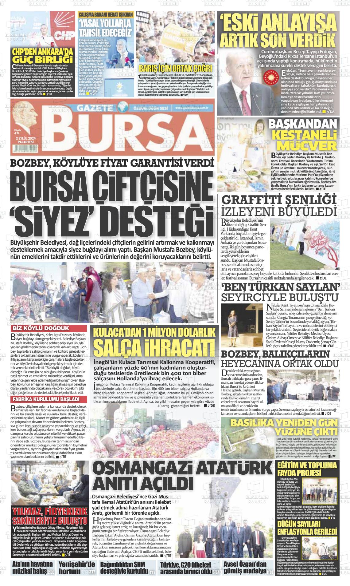 02 Eylül 2024 Gazete Bursa Gazete Manşeti