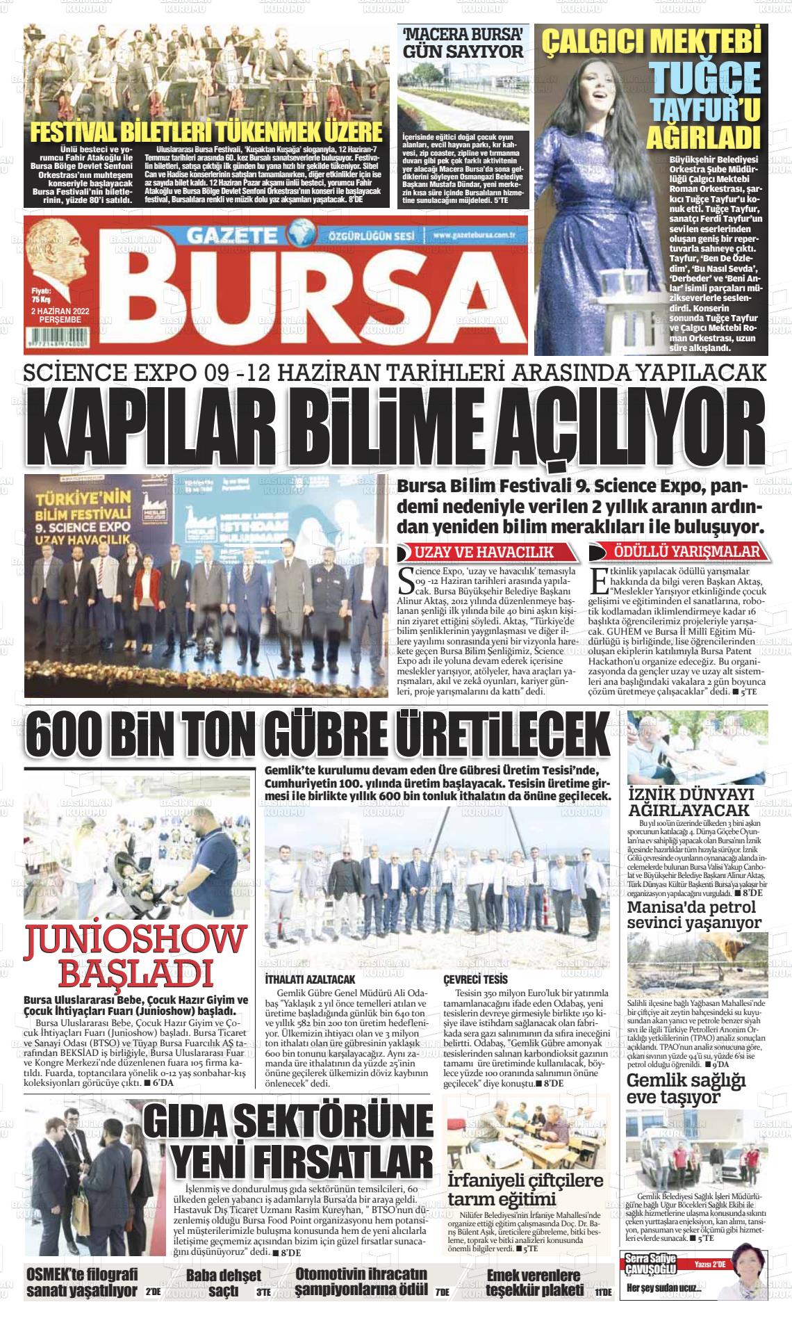 02 Haziran 2022 Gazete Bursa Gazete Manşeti