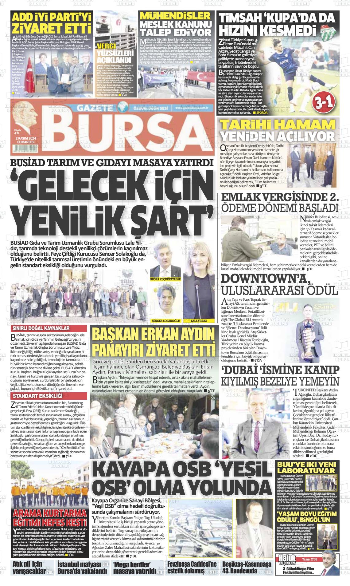 02 Kasım 2024 Gazete Bursa Gazete Manşeti