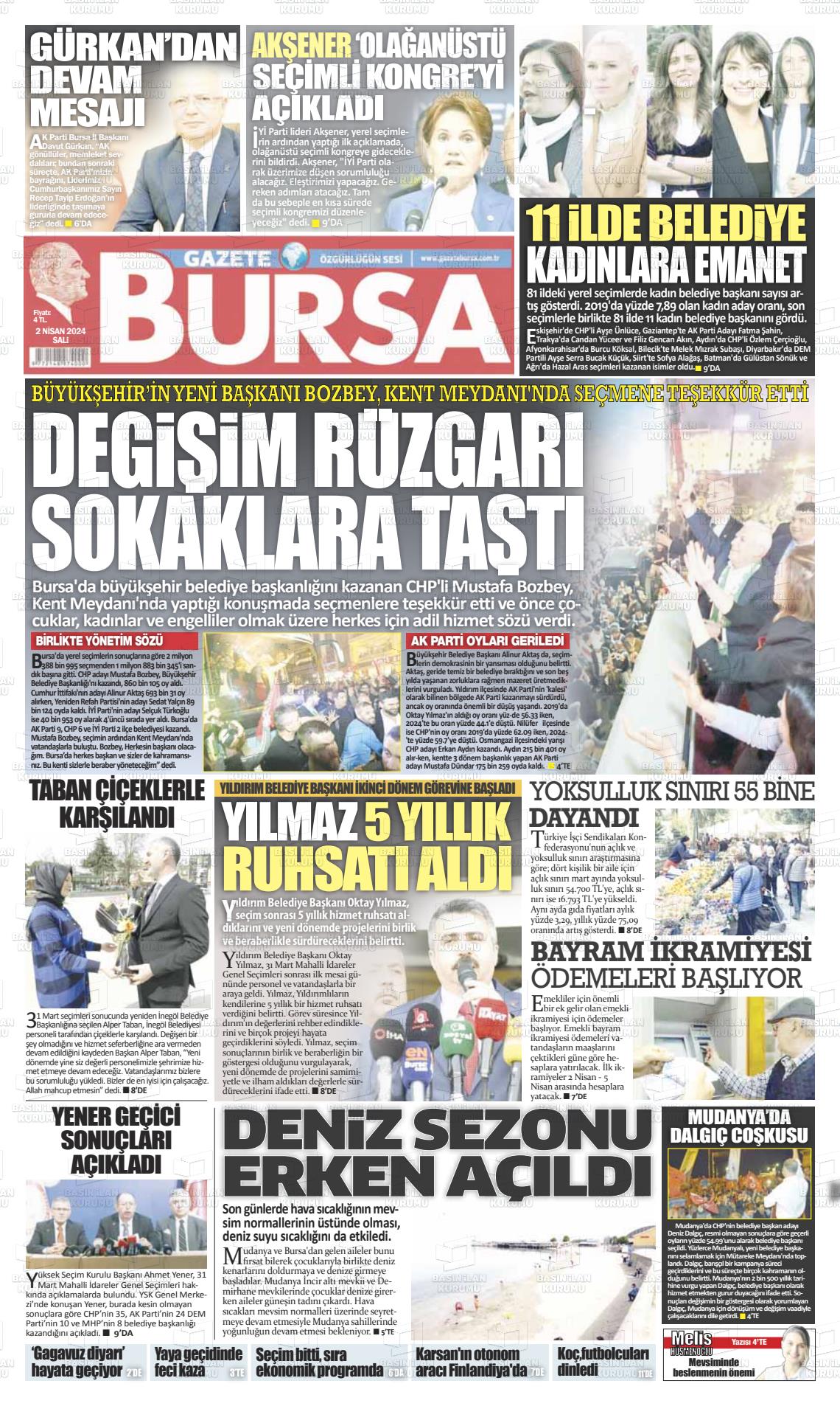 02 Nisan 2024 Gazete Bursa Gazete Manşeti