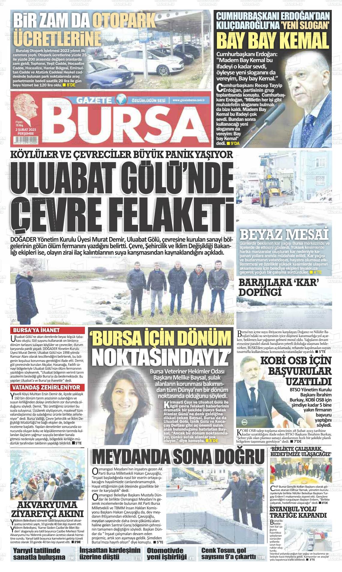 02 Şubat 2023 Gazete Bursa Gazete Manşeti