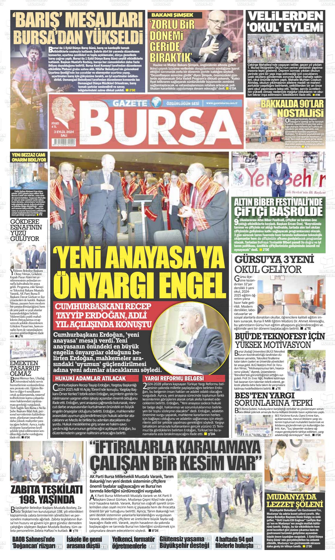 03 Eylül 2024 Gazete Bursa Gazete Manşeti