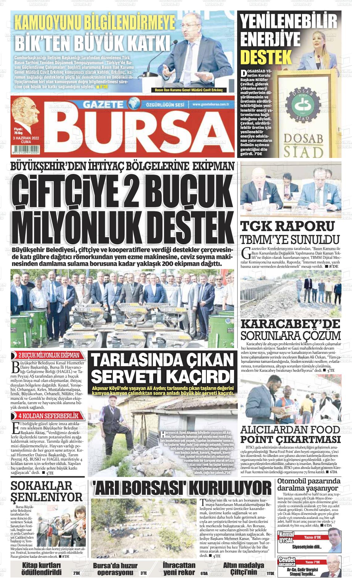 03 Haziran 2022 Gazete Bursa Gazete Manşeti