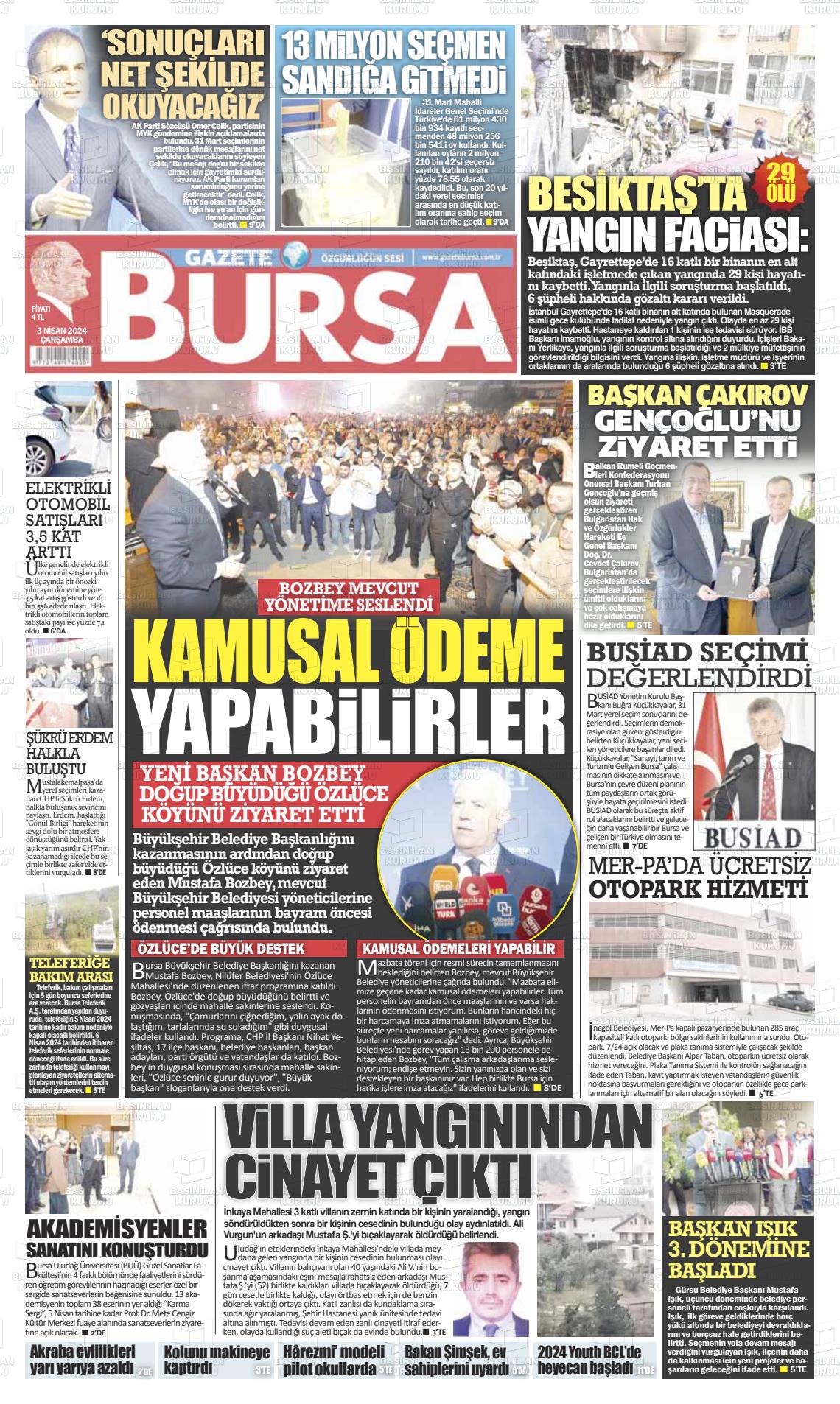 03 Nisan 2024 Gazete Bursa Gazete Manşeti