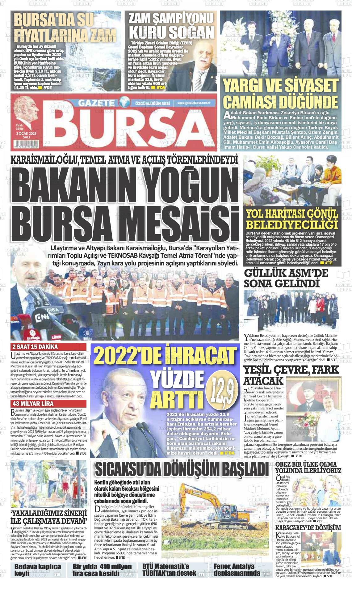 03 Ocak 2023 Gazete Bursa Gazete Manşeti