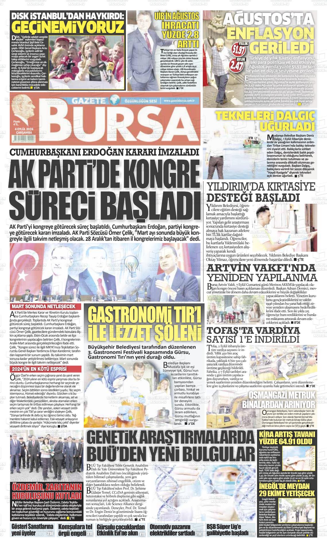 04 Eylül 2024 Gazete Bursa Gazete Manşeti