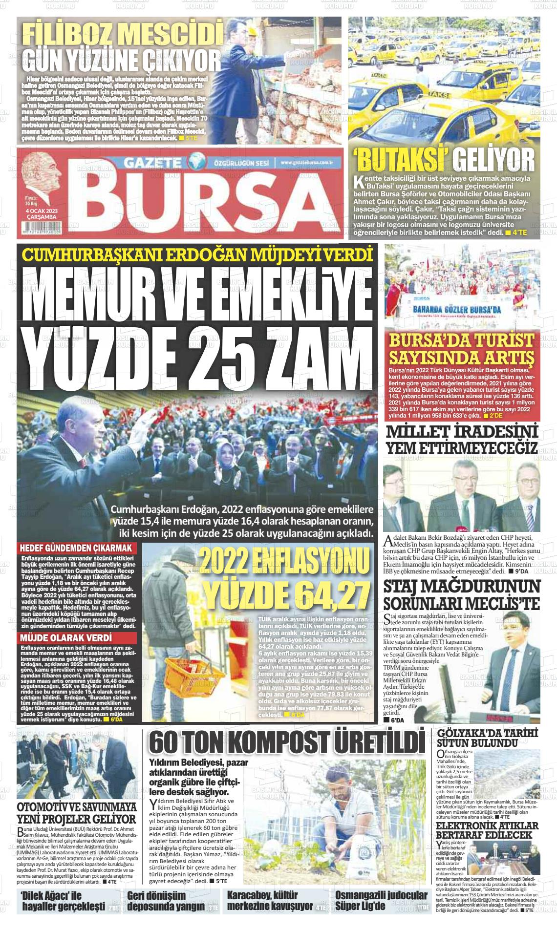 04 Ocak 2023 Gazete Bursa Gazete Manşeti