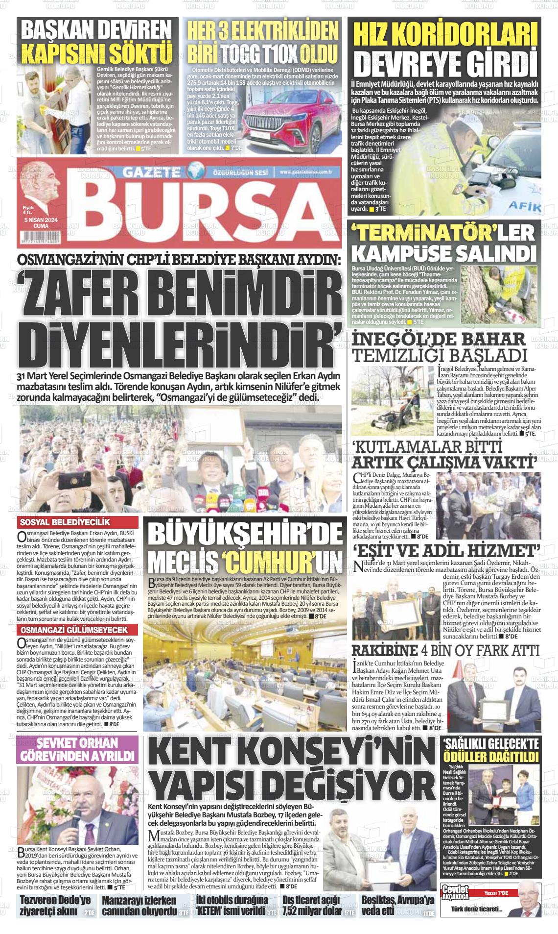 05 Nisan 2024 Gazete Bursa Gazete Manşeti