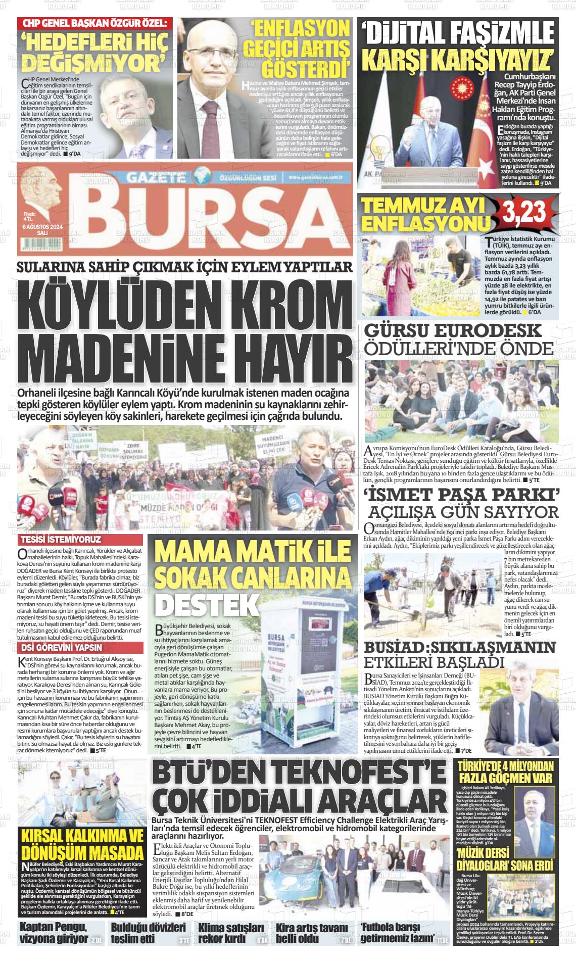 06 Ağustos 2024 Gazete Bursa Gazete Manşeti