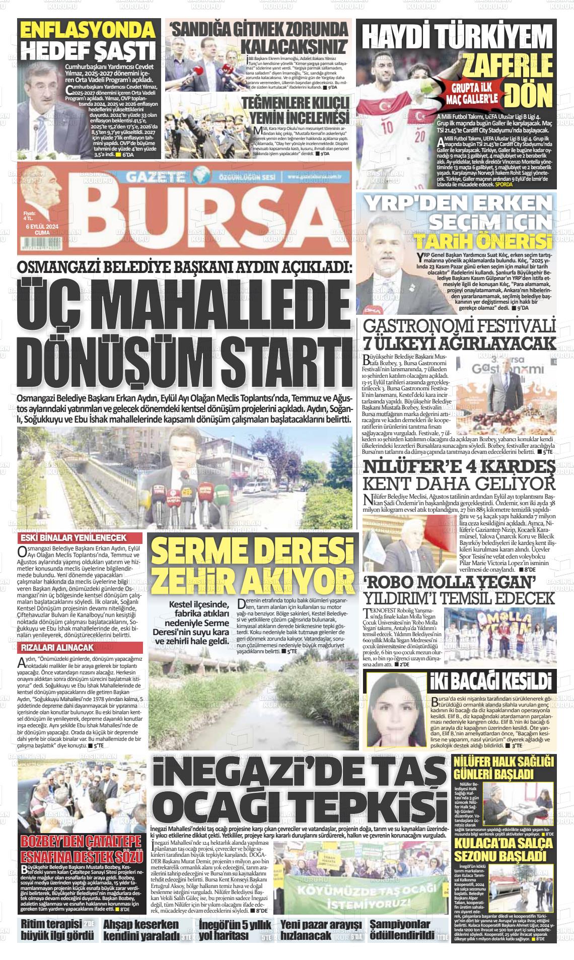 06 Eylül 2024 Gazete Bursa Gazete Manşeti