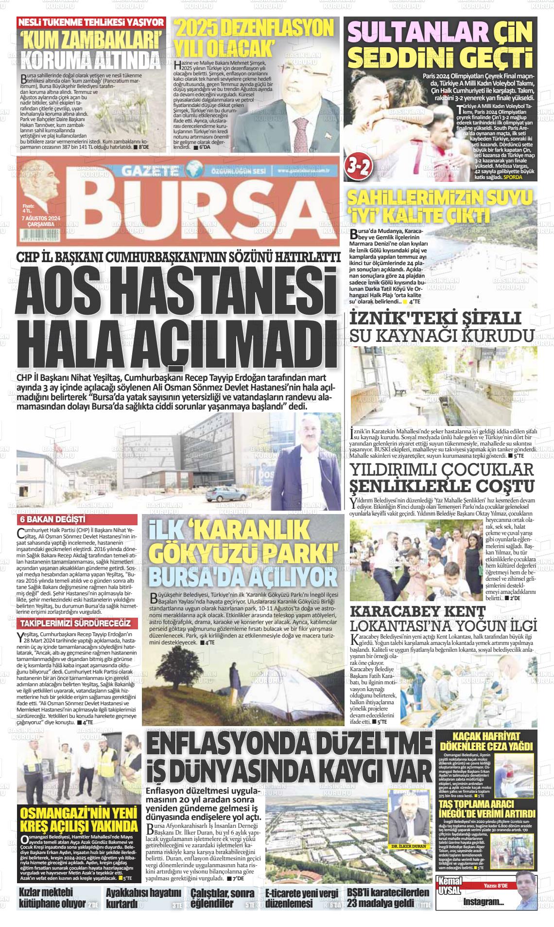 07 Ağustos 2024 Gazete Bursa Gazete Manşeti