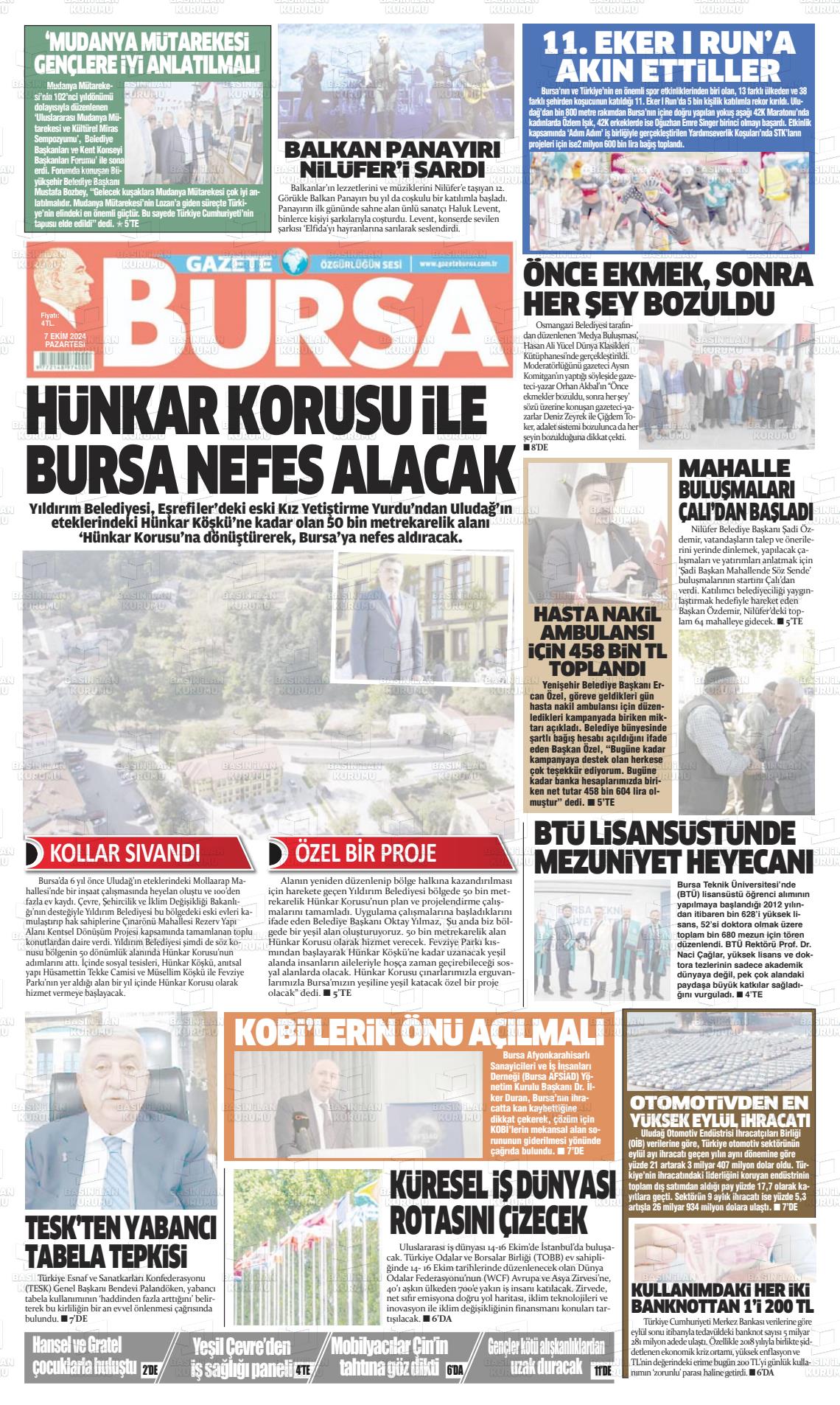 07 Ekim 2024 Gazete Bursa Gazete Manşeti