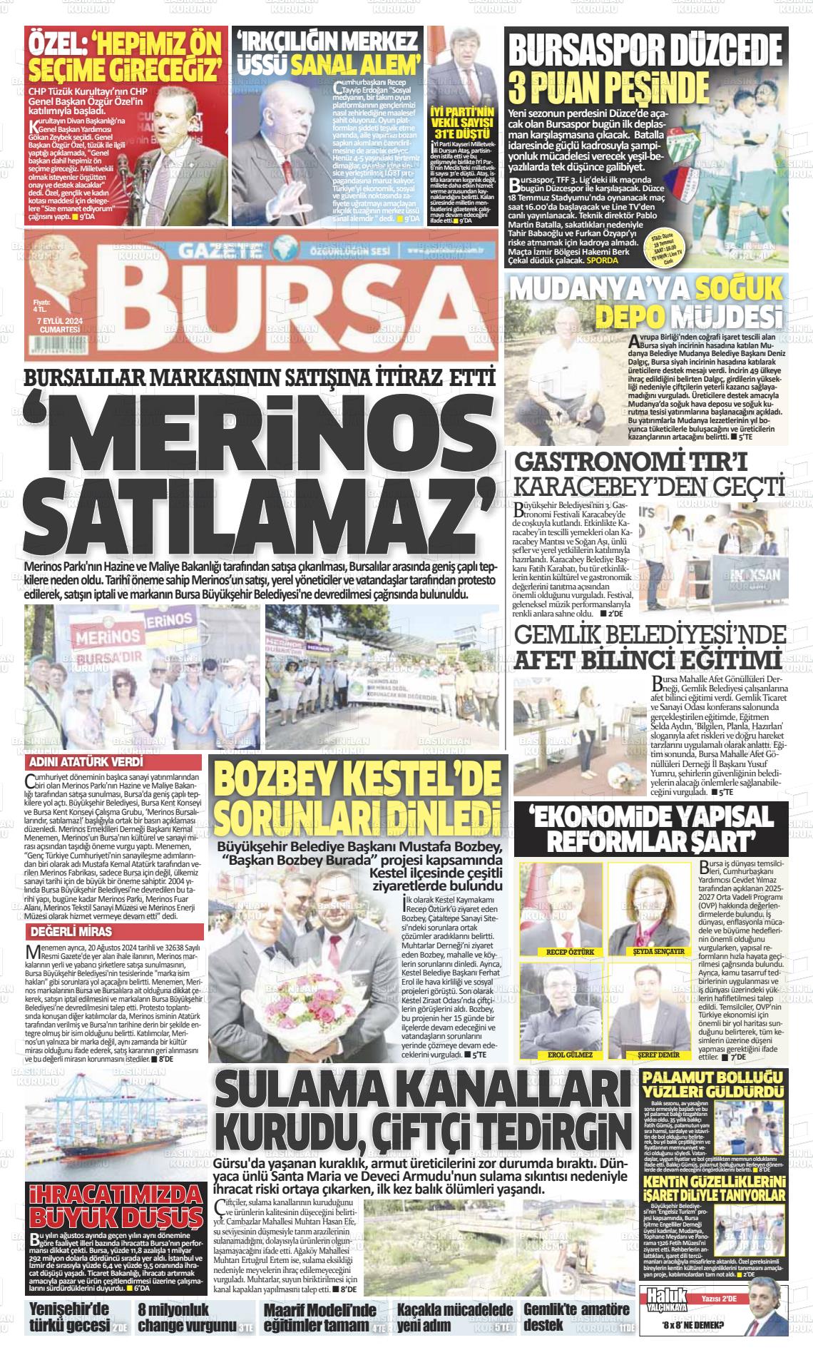 07 Eylül 2024 Gazete Bursa Gazete Manşeti