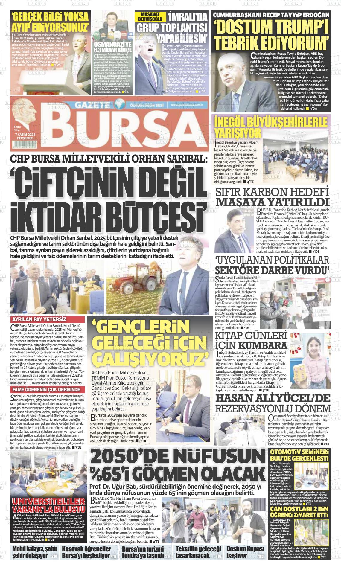 07 Kasım 2024 Gazete Bursa Gazete Manşeti