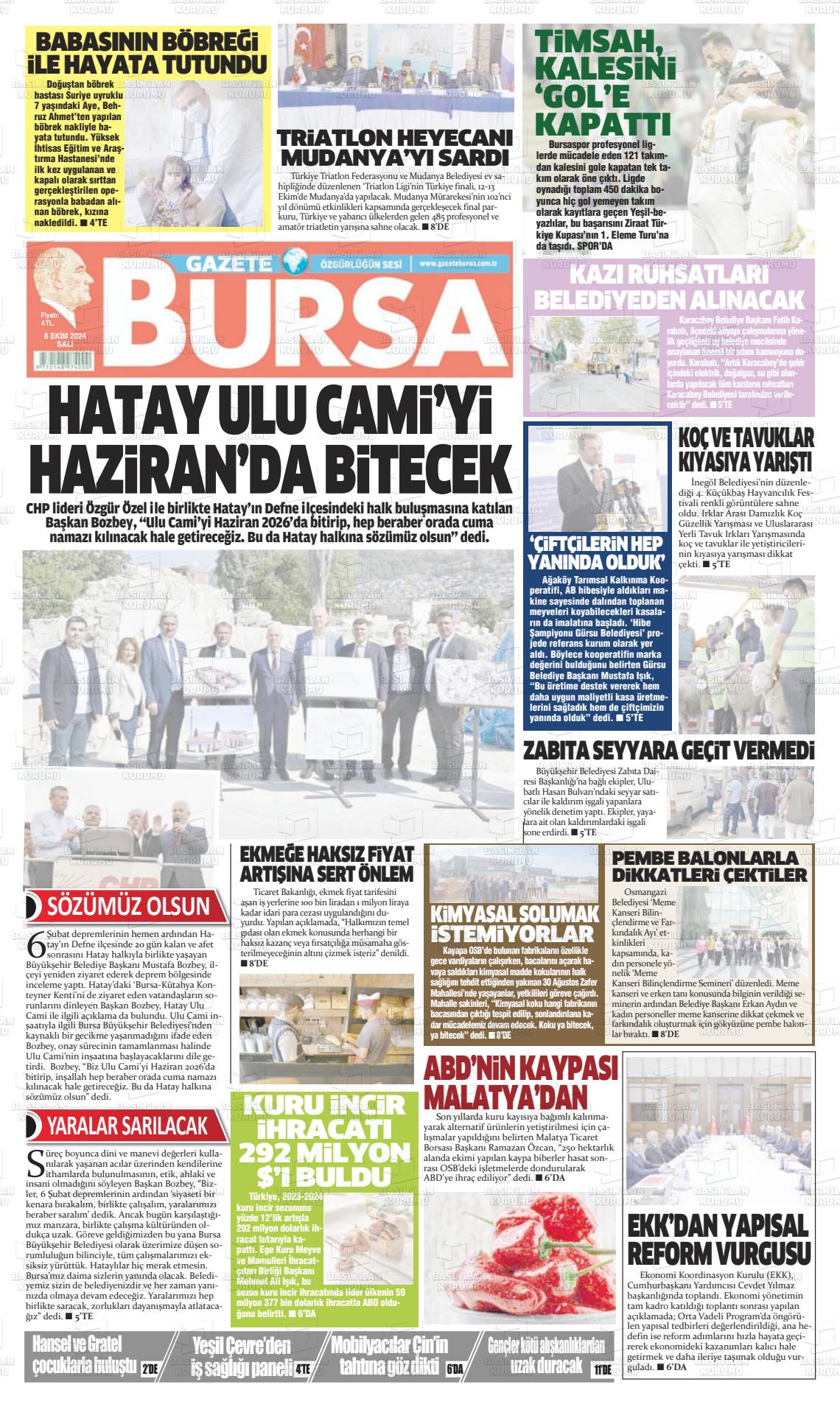 08 Ekim 2024 Gazete Bursa Gazete Manşeti