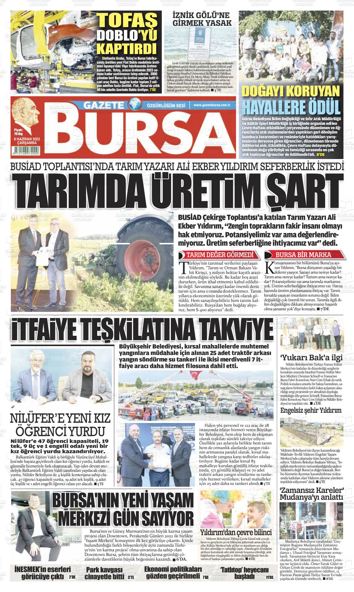 08 Haziran 2022 Gazete Bursa Gazete Manşeti