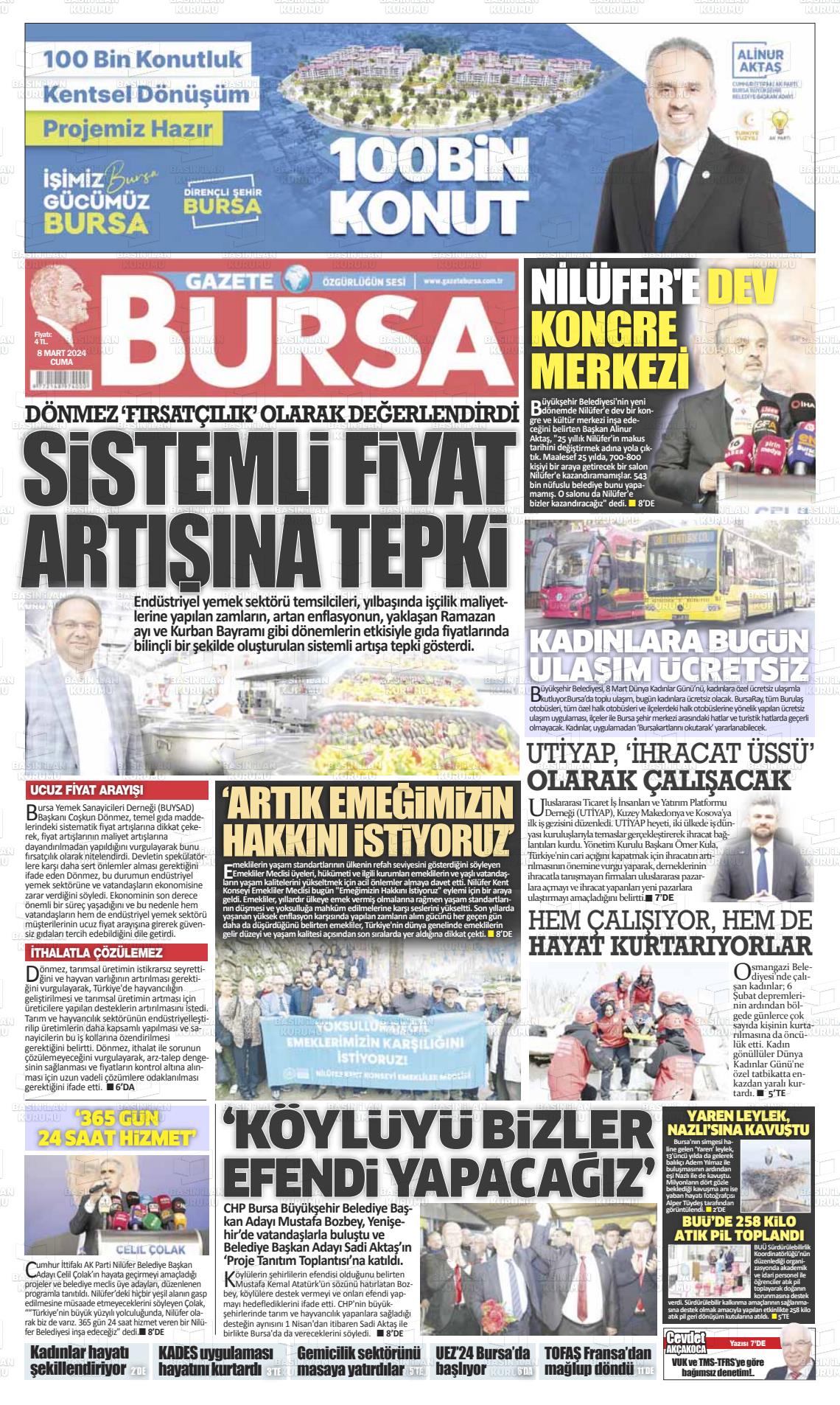 08 Mart 2024 Gazete Bursa Gazete Manşeti