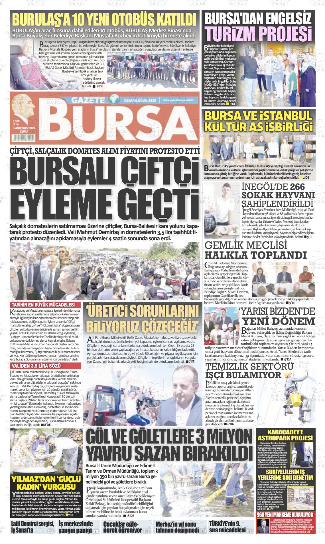 09 Ağustos 2024 Gazete Bursa Gazete Manşeti