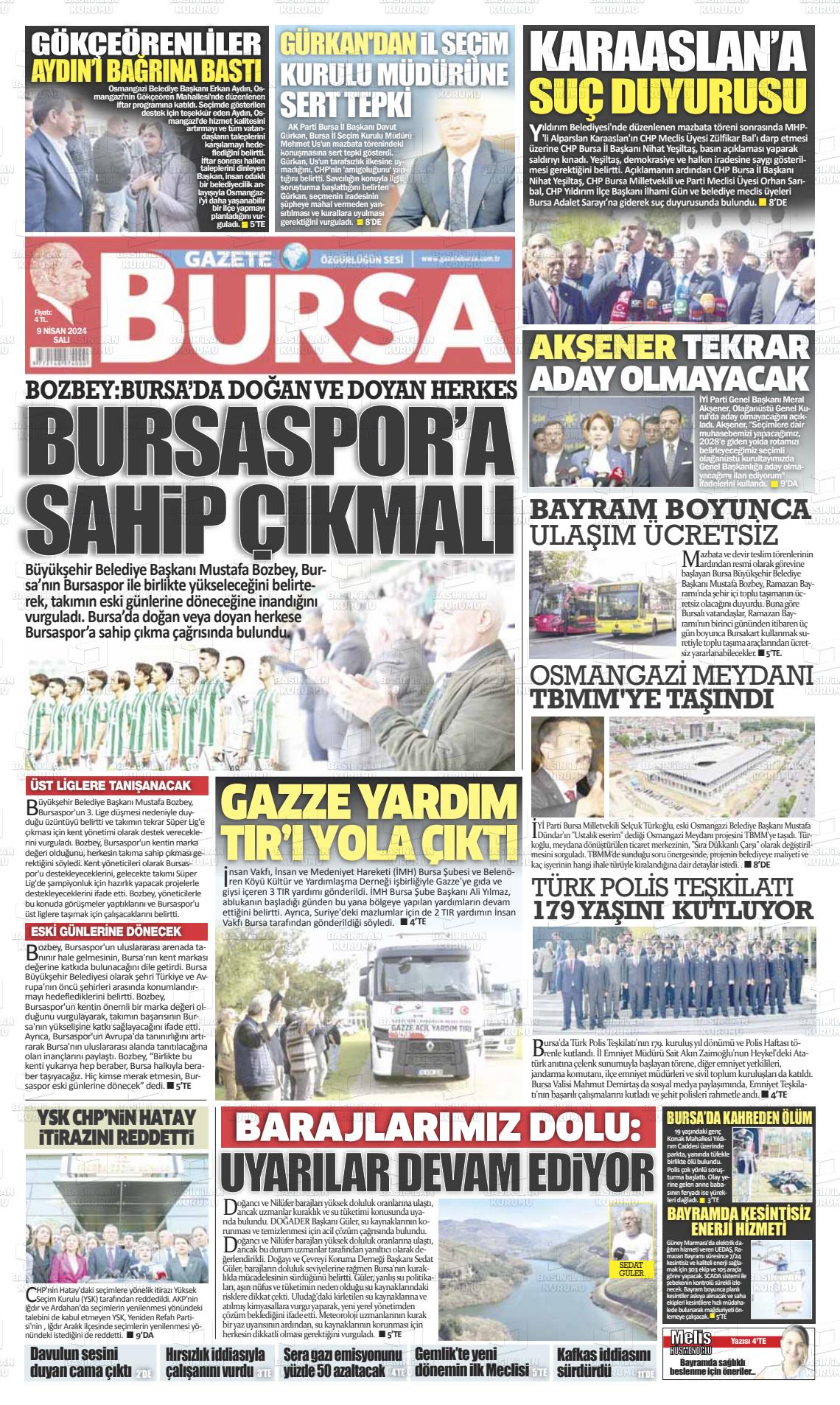 09 Nisan 2024 Gazete Bursa Gazete Manşeti