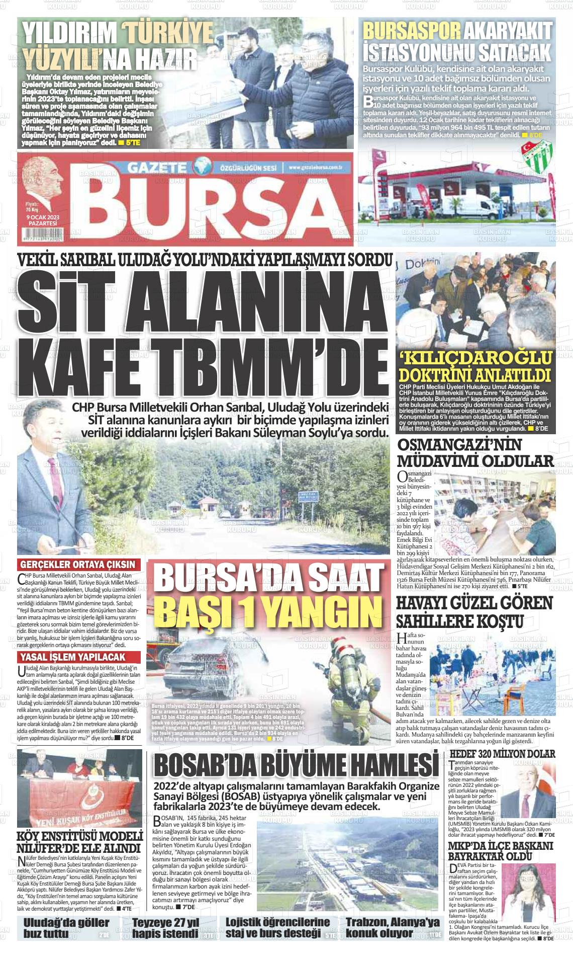 09 Ocak 2023 Gazete Bursa Gazete Manşeti