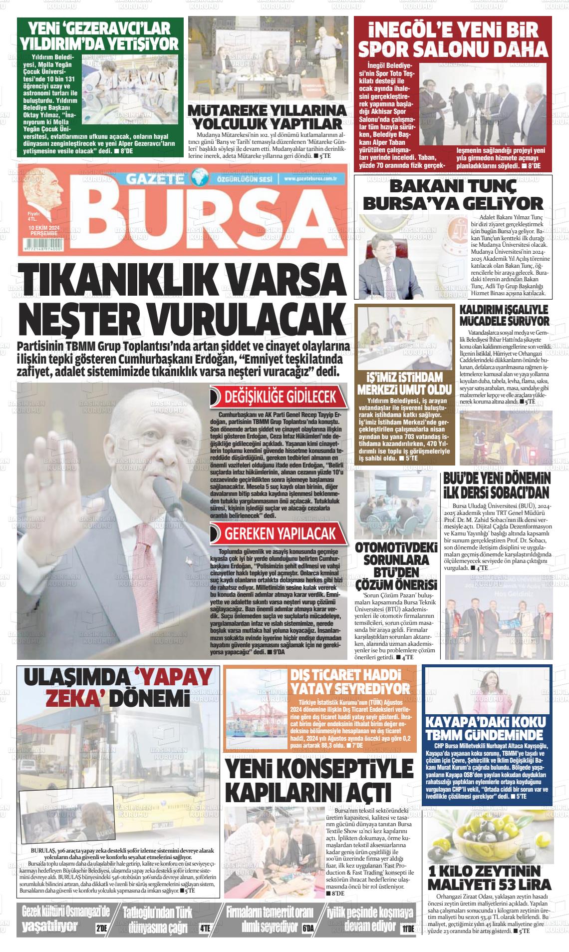 10 Ekim 2024 Gazete Bursa Gazete Manşeti