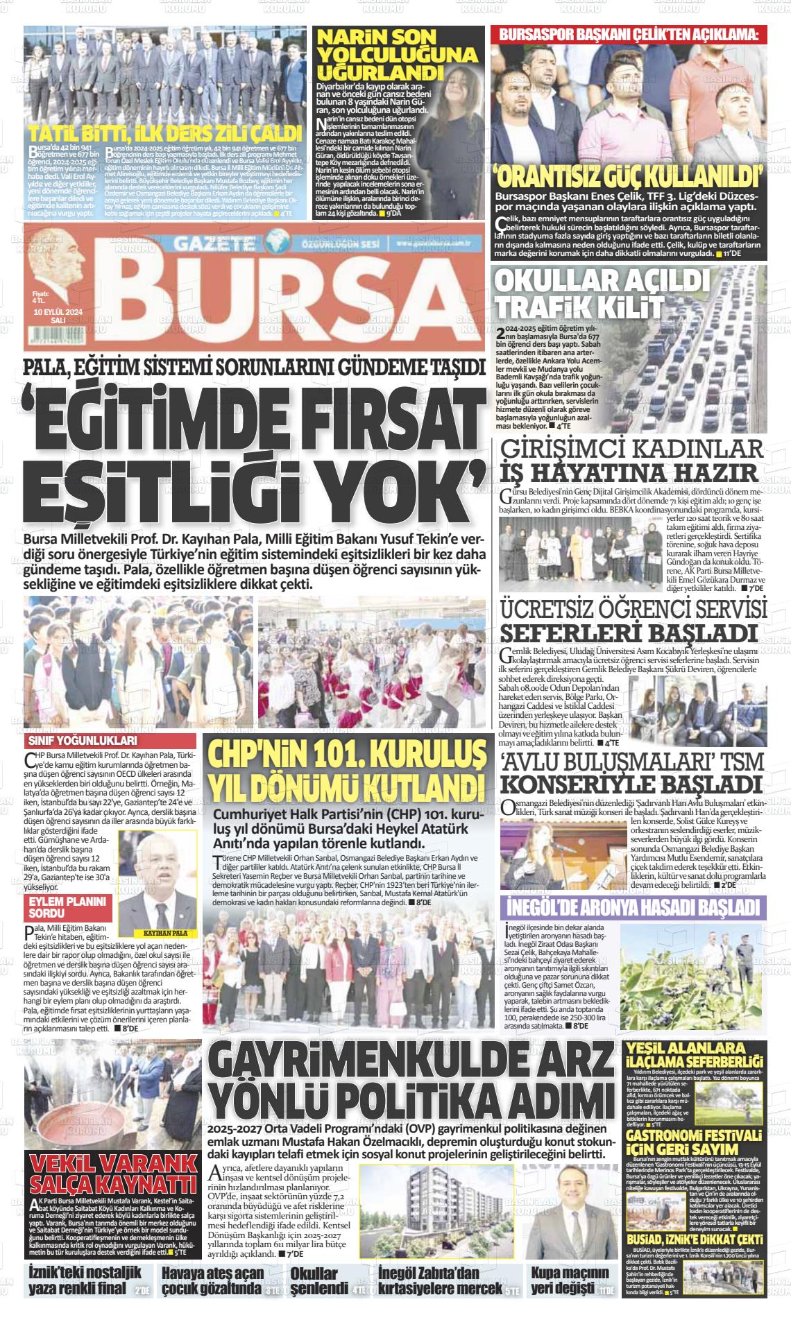 10 Eylül 2024 Gazete Bursa Gazete Manşeti