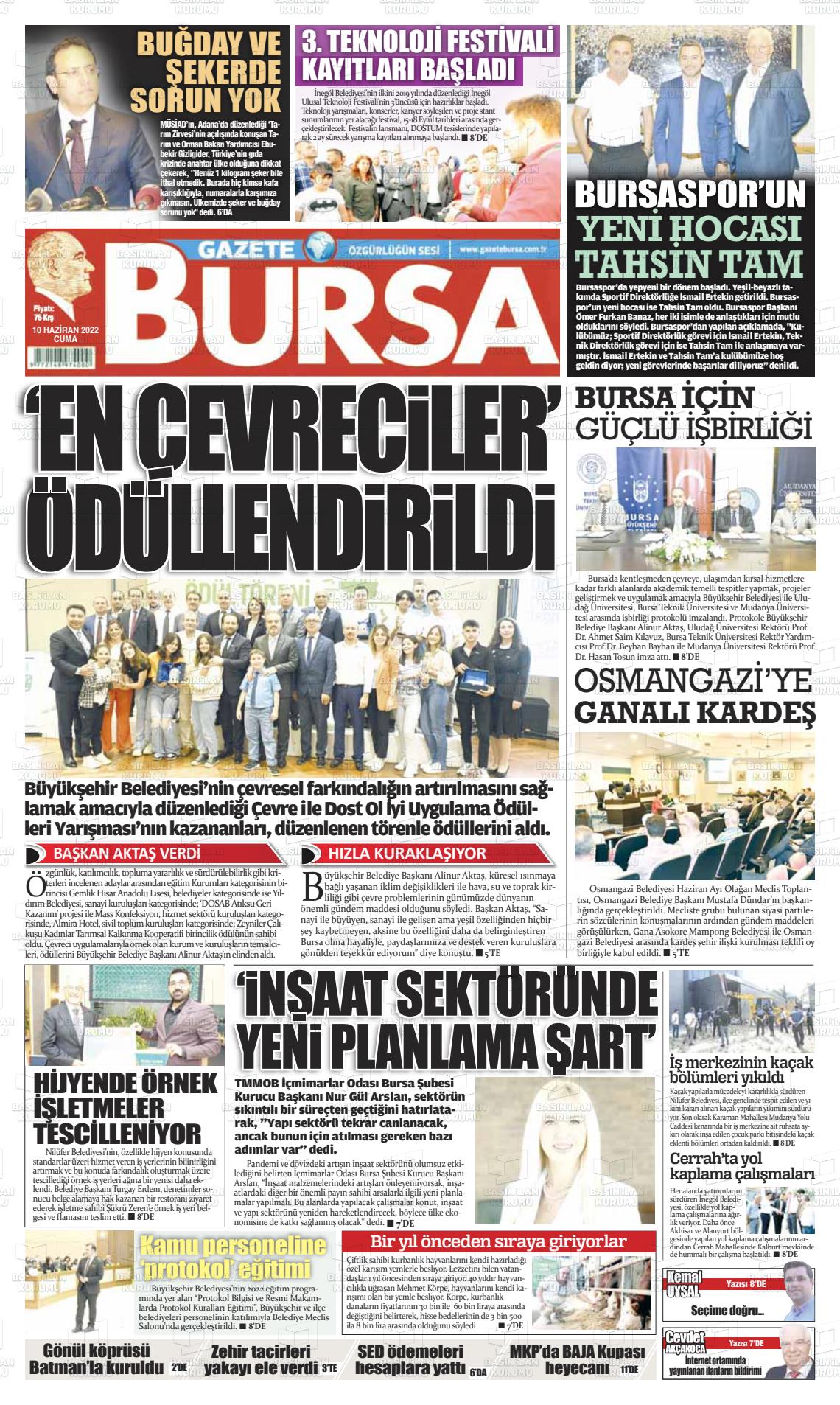 10 Haziran 2022 Gazete Bursa Gazete Manşeti