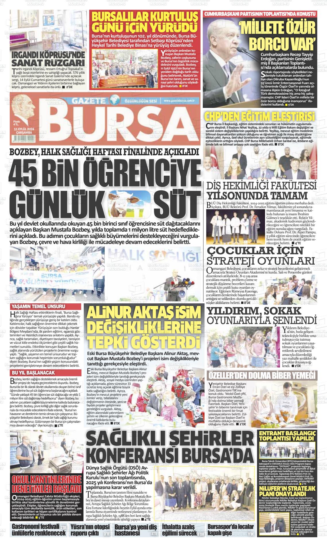 11 Eylül 2024 Gazete Bursa Gazete Manşeti