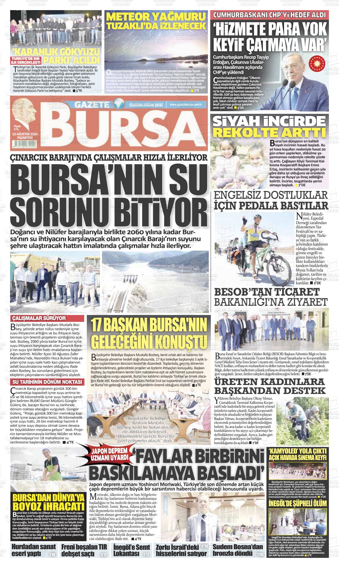 12 Ağustos 2024 Gazete Bursa Gazete Manşeti