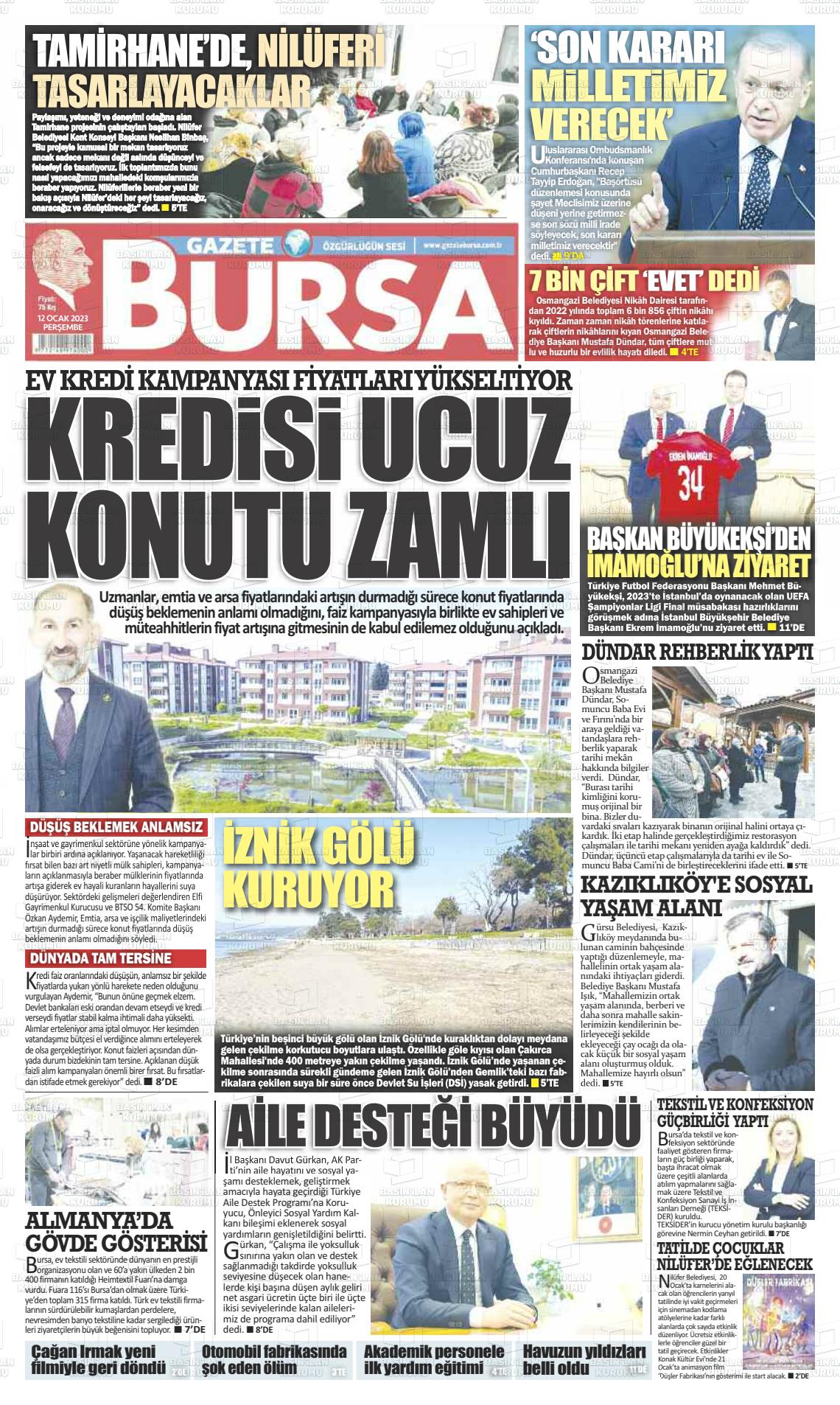 12 Ocak 2023 Gazete Bursa Gazete Manşeti