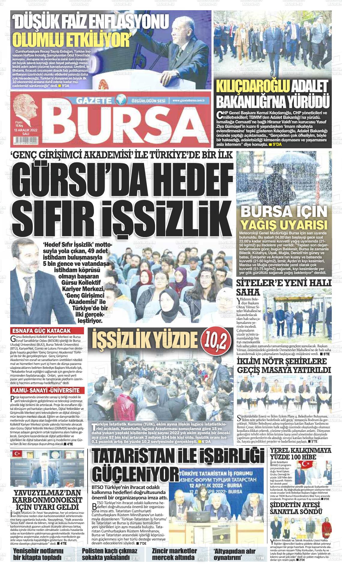 13 Aralık 2022 Gazete Bursa Gazete Manşeti