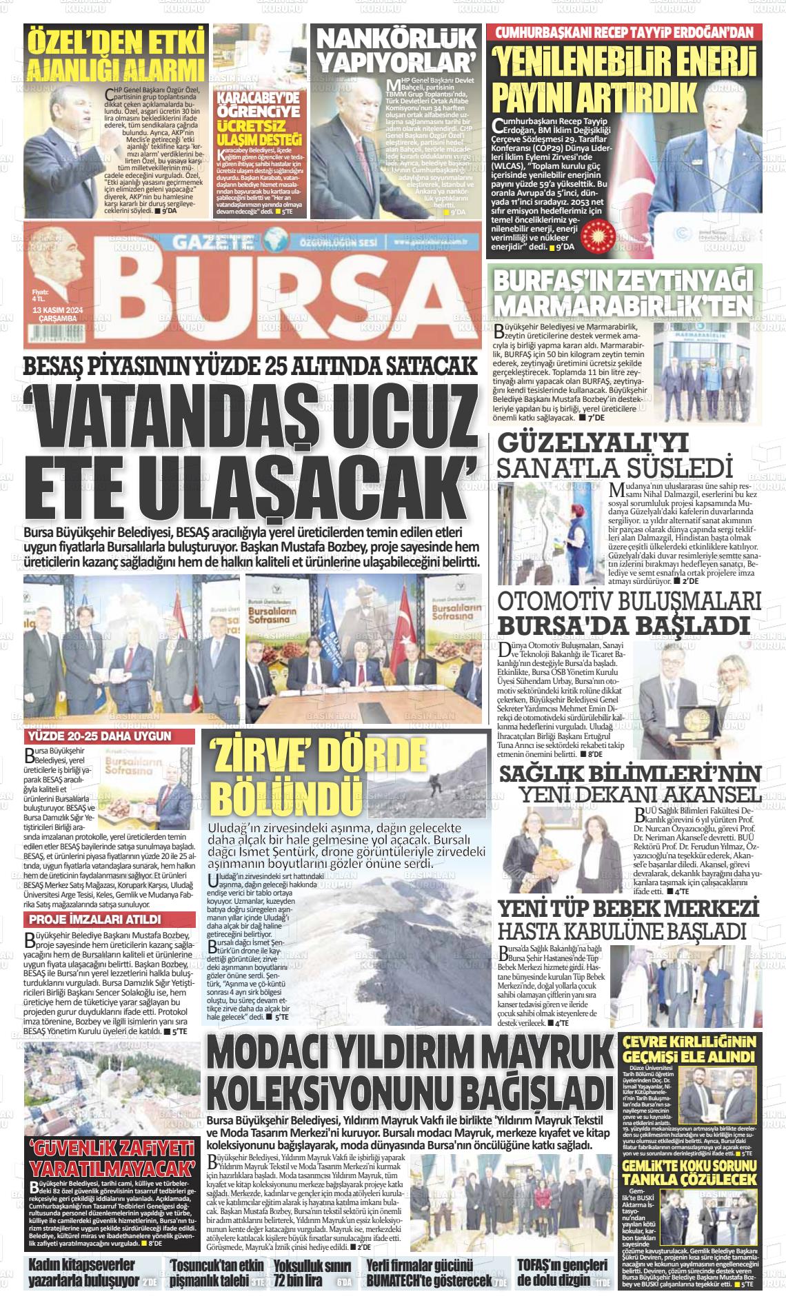 13 Kasım 2024 Gazete Bursa Gazete Manşeti