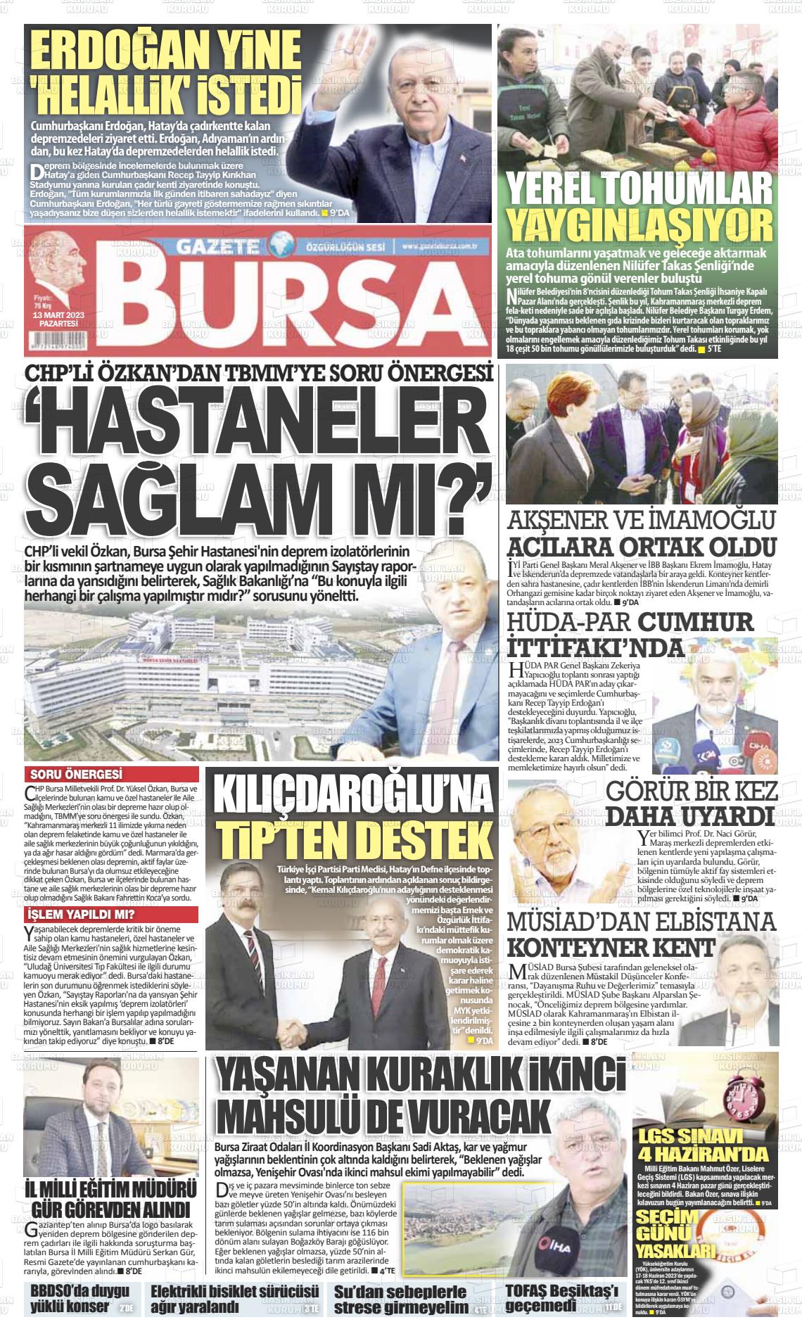 13 Mart 2023 Gazete Bursa Gazete Manşeti