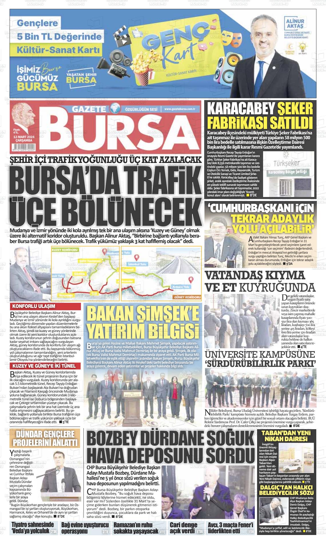 13 Mart 2024 Gazete Bursa Gazete Manşeti