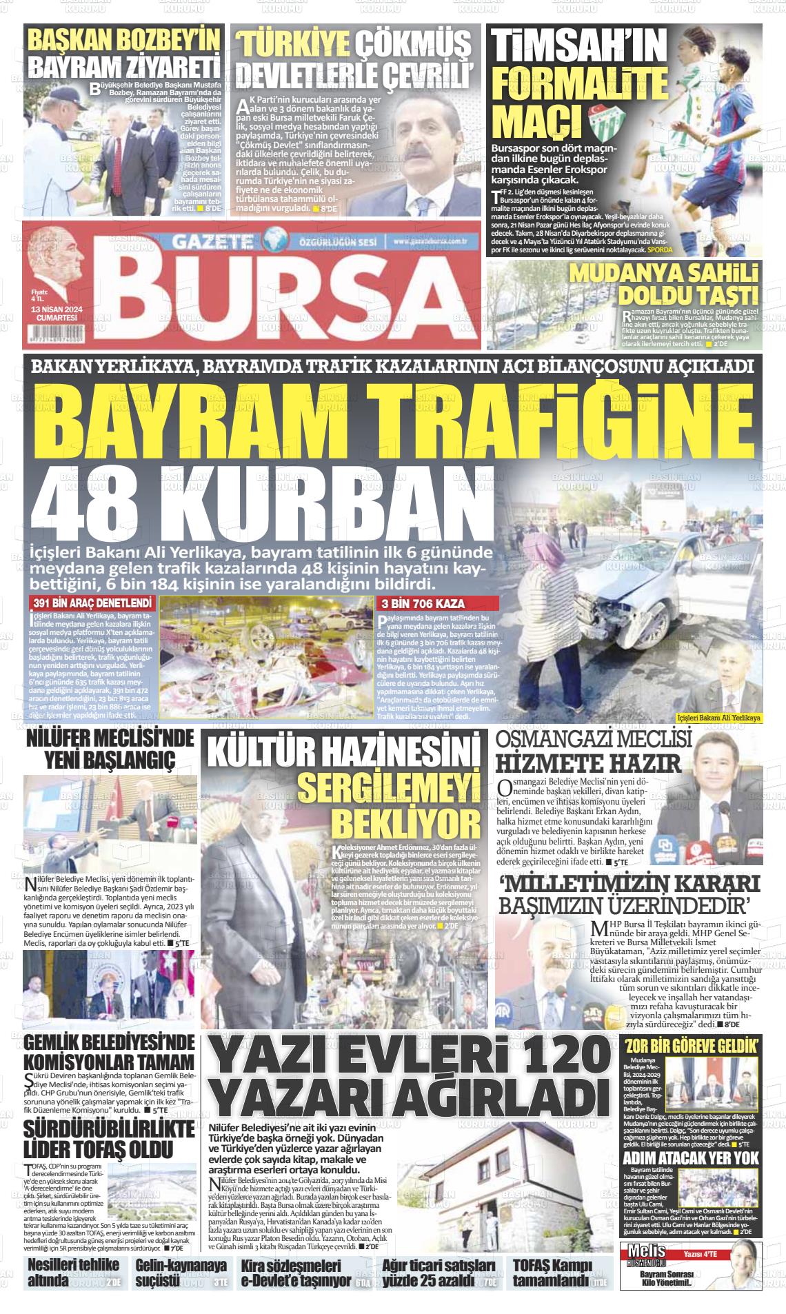 13 Nisan 2024 Gazete Bursa Gazete Manşeti