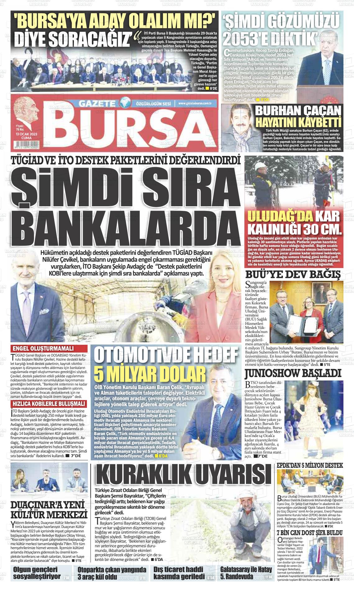 13 Ocak 2023 Gazete Bursa Gazete Manşeti