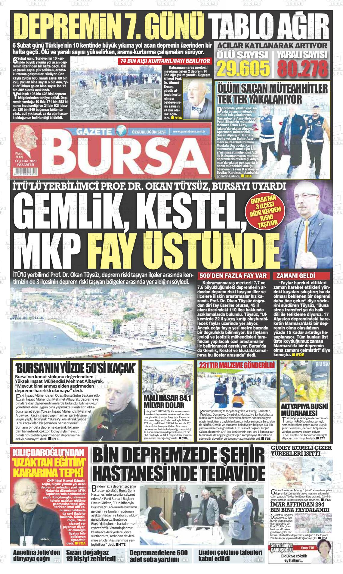 13 Şubat 2023 Gazete Bursa Gazete Manşeti