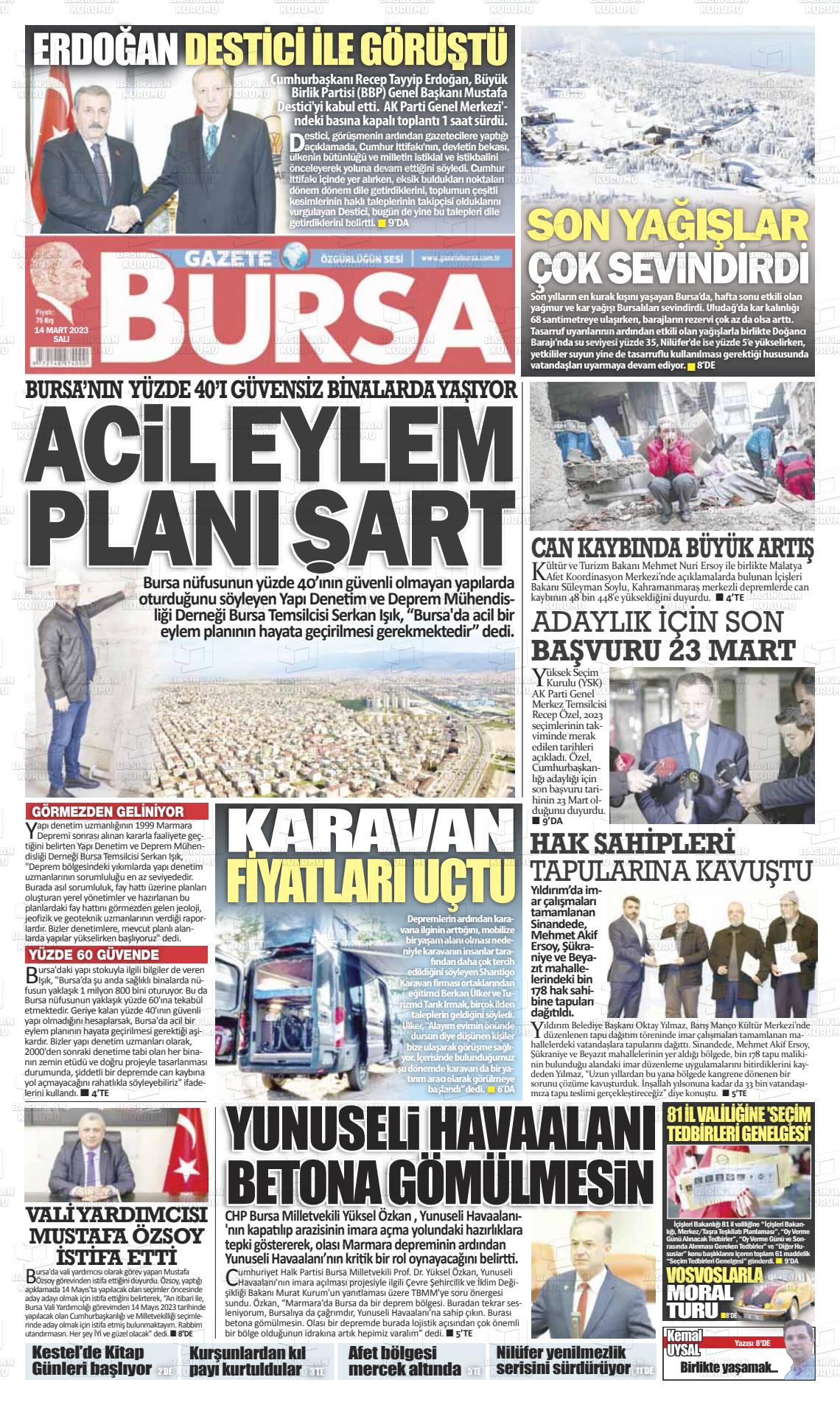 14 Mart 2023 Gazete Bursa Gazete Manşeti