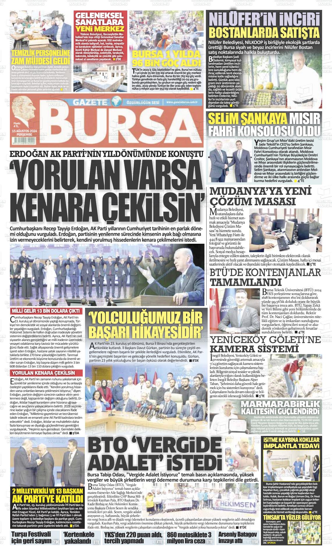 15 Ağustos 2024 Gazete Bursa Gazete Manşeti