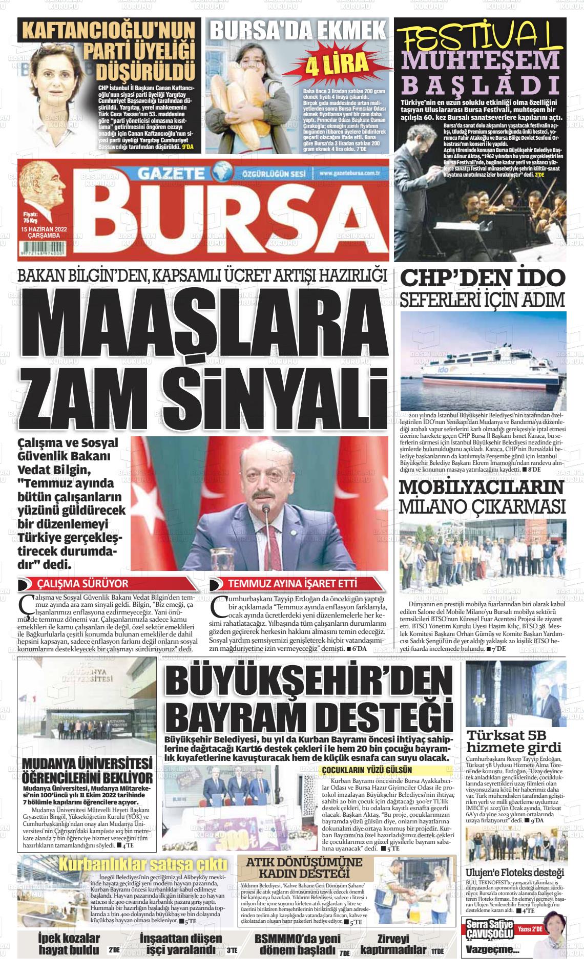 15 Haziran 2022 Gazete Bursa Gazete Manşeti