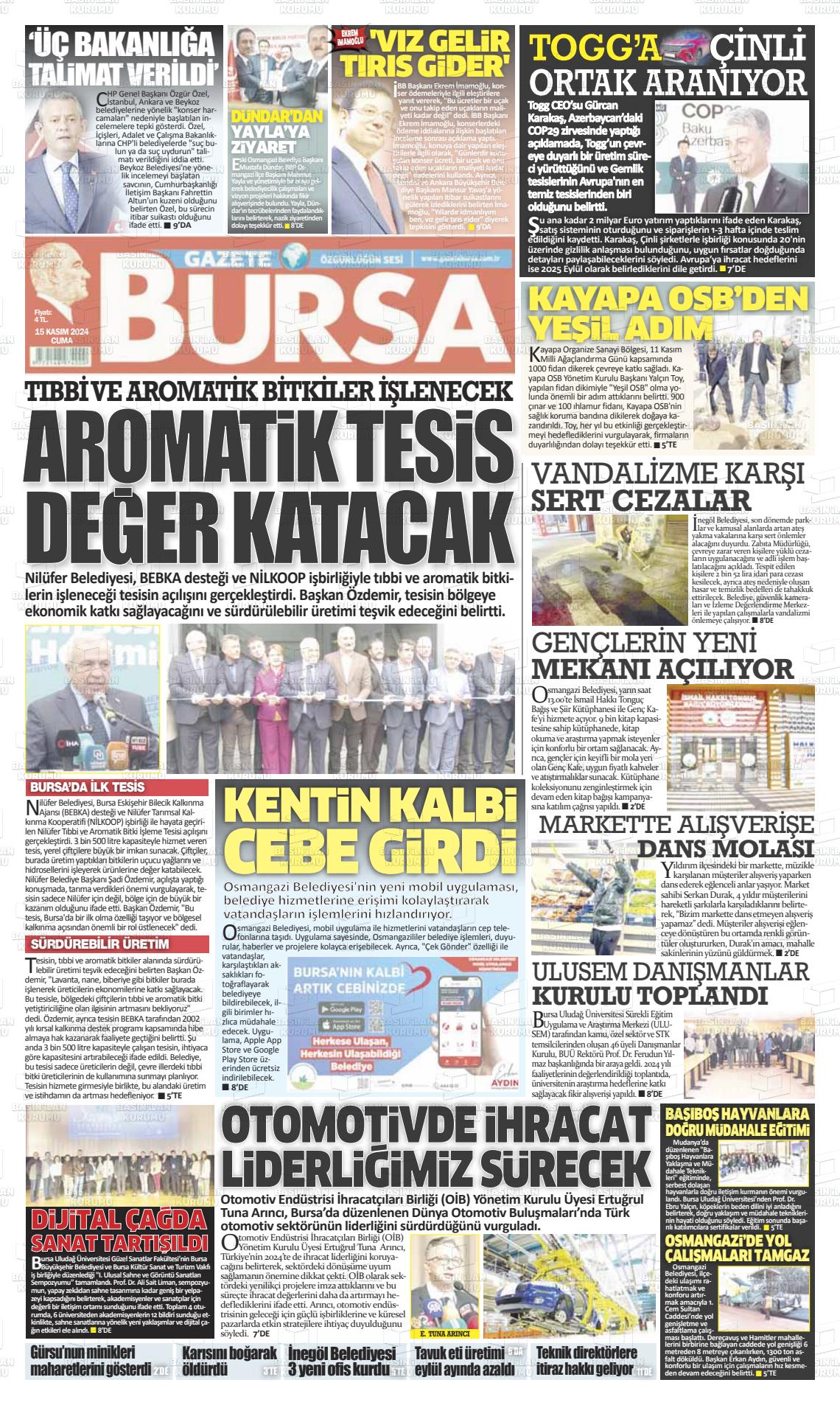 15 Kasım 2024 Gazete Bursa Gazete Manşeti