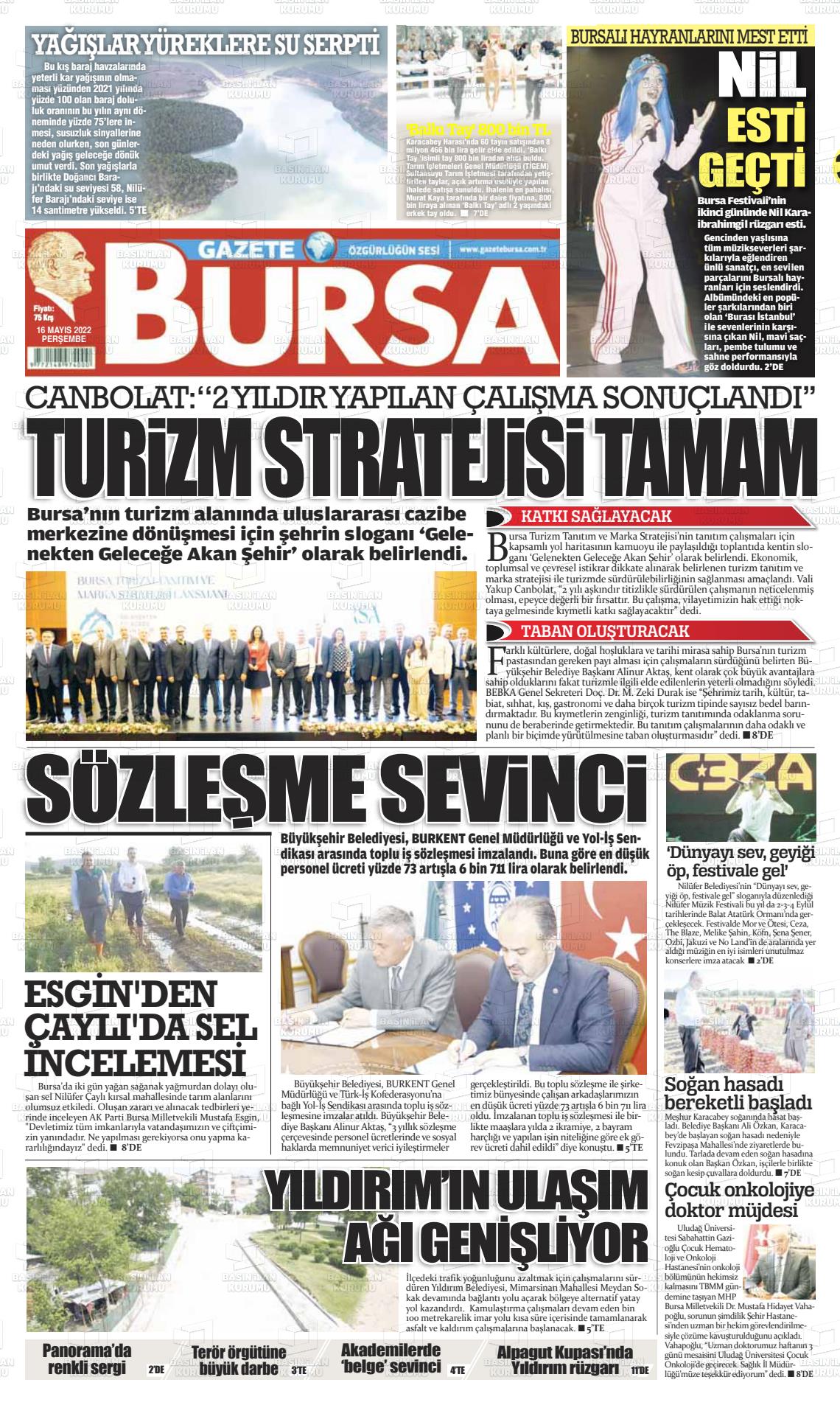 16 Haziran 2022 Gazete Bursa Gazete Manşeti