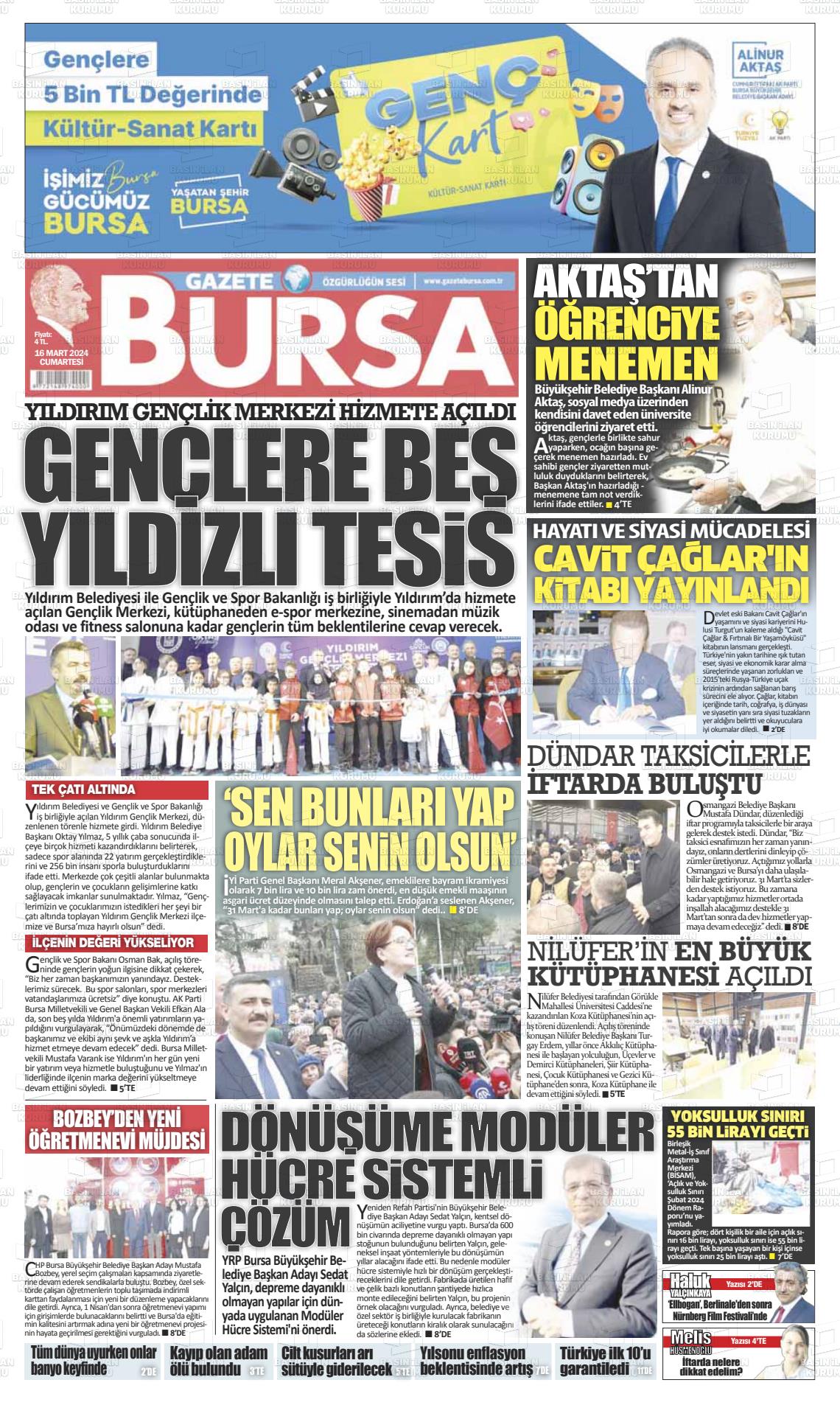 16 Mart 2024 Gazete Bursa Gazete Manşeti