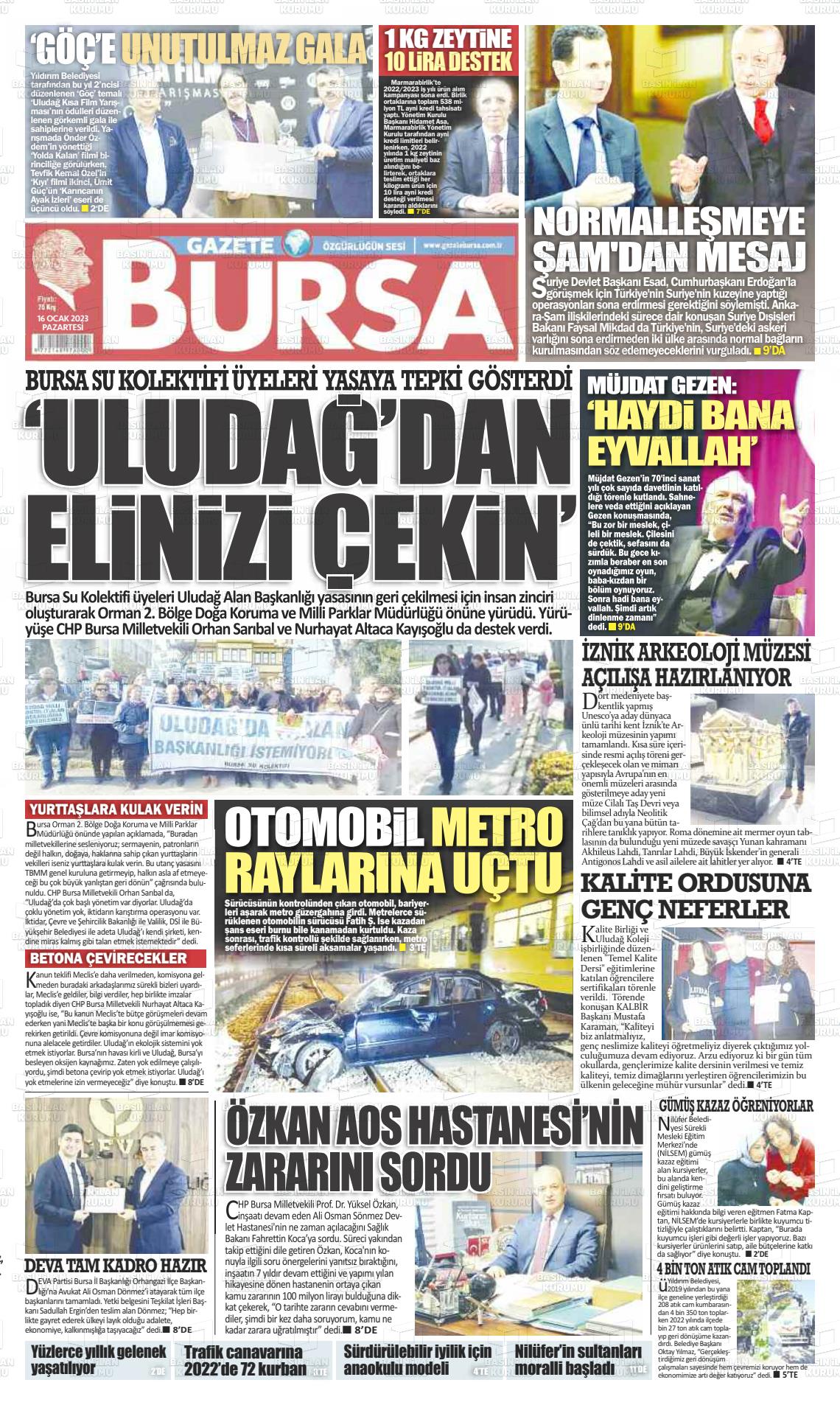 16 Ocak 2023 Gazete Bursa Gazete Manşeti